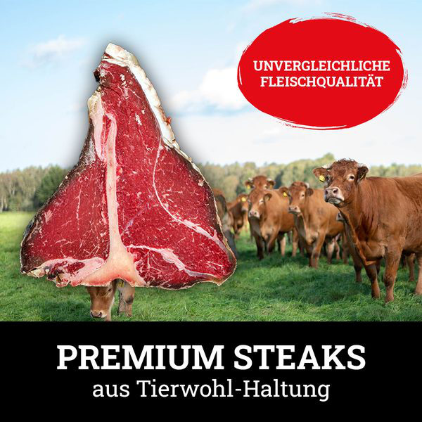 Anzeige Premium Steaks mit Tierwohl-Motiv