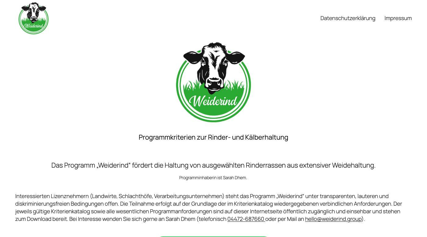 Startseite der Programm-Website weiderind.group